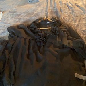 Sheer ruffle blouse black